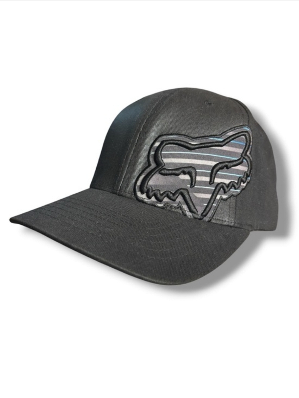 FOX Black Flexfit Embroidered Large Logo Fitted Hat Baseball Cap Size L/XL
